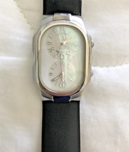 Philip Stein Teslar Watch Women Black Band MOP Dual Time Zones - Picture 1 of 11