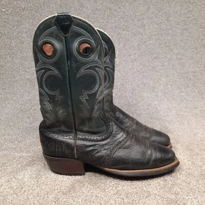 Justin Jed Cowboy Western Boots Men's 9 D Black Blue Leather Square Toe SV2522 - Picture 1 of 11