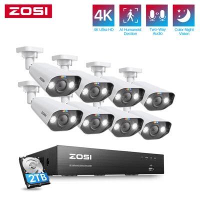 ZOSI 8CH 4K 8MP POE Security Camera System IP Camera 2TB 2-way Audio AI Detect - Image 1 of 4