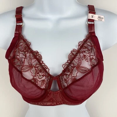 Sujetador Victoria's Secret muy sexy sin forro de encaje dorado imitación cuero ribete 36DD NUEVO CON ETIQUETAS Foto 1 de 4