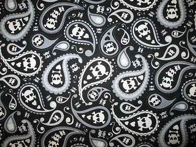 SKULLS FANCY PAISLEY 灰色蓝色棉织物 FQ  — 第 1/4 张图片