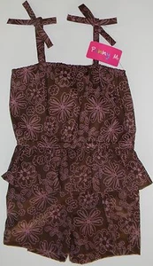 PENNY M girls Brown Pink Flower Ruffled ROMPER Outfit* 4  NWT NEW - Picture 1 of 2