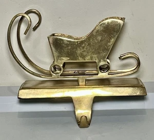 "Percha de medias trineo de Papá Noel vintage de latón macizo pesado de Navidad 7"" X 5"" LEER - Imagen 1 de 7
