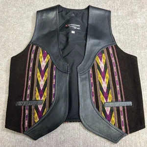 Artesanías Carmen Bolivia Leather Wool Andean Vest M Handmade Folk Western Boho - Picture 1 of 6