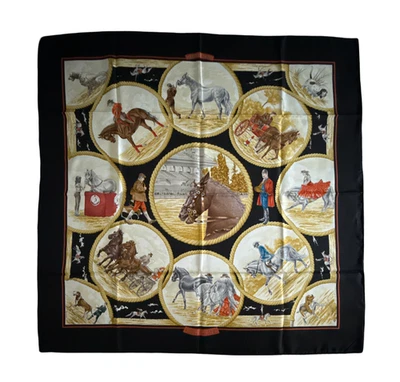 Hermes Auteuil en Mai Carre 90cm 100% silk Scarf France Black Multi-Color #4643 - Photo 1/4