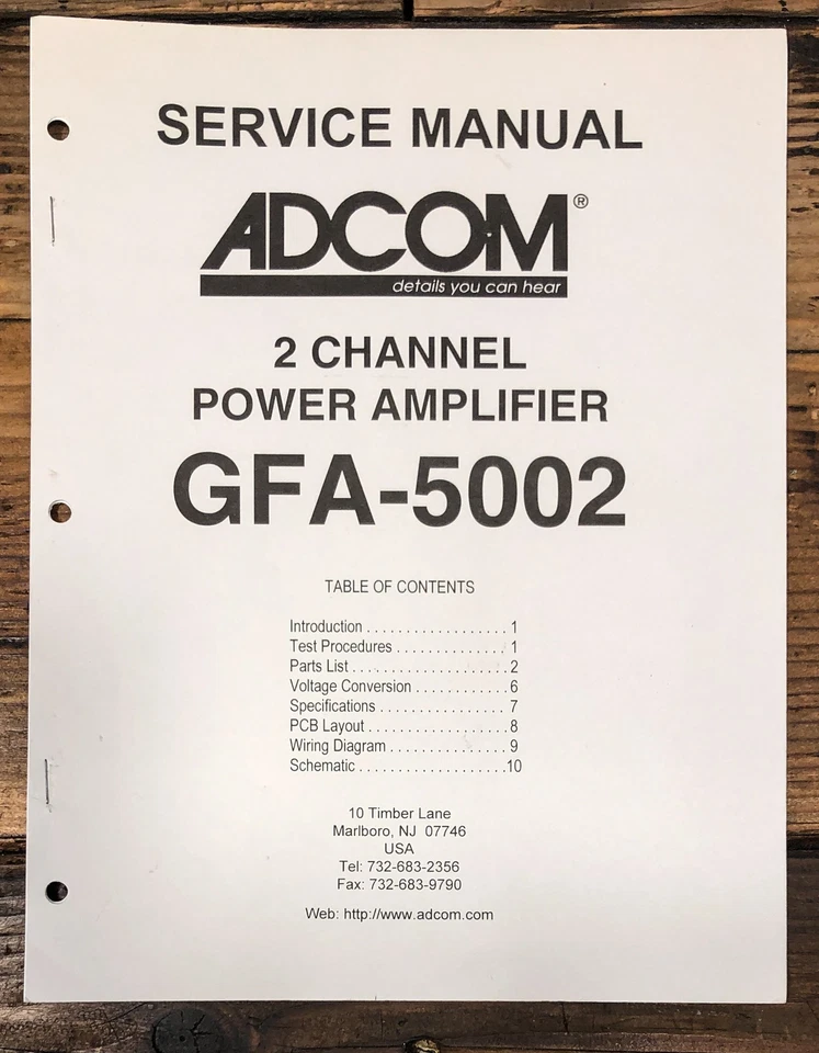 Adcom GFA-5002 Amplifier Service Manual *Original* - Image 1 of 1