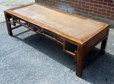 Antique Chinese coffee table elm rattan Ming style Qing Dynasty large altar - Image 1 of 4