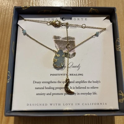Colar Luna Norte quartzo druso folheado a 14KT ~ positividade, cura - Imagem 1 de 4