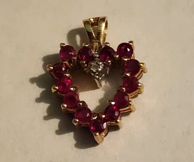 14k Gold Sapphire Ruby Diamond Heart Pendant Unique - Image 1 of 4