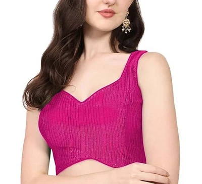 Mujeres Georgette Blusa Lentejuelas Trabajo Sticth Completo Sari Blusa Ropa de Fiesta Tradicional Foto 1 de 3