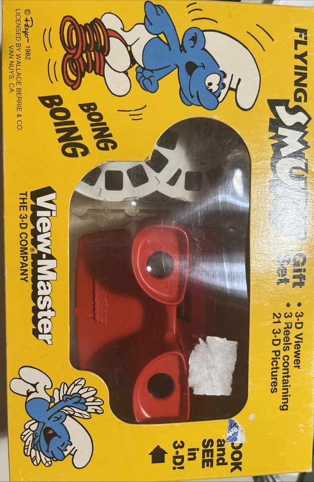 Conjunto de presente vintage View-Master Flying Smurf Nos lacrado 1982  - Imagem 1 de 4