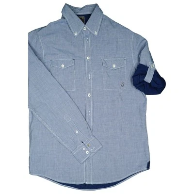 Jacques Britt L Camisa de Cuadros Hombre Ocio Manga Larga Azul Blanco Deportivo - Imagen 1 de 3