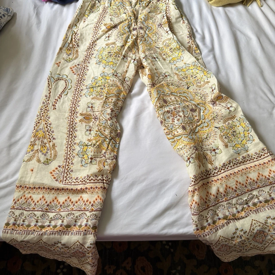 Pantalones Magaschoni 100% Lino Paisley Cintura Elástica XS Pierna Ancha Foto 1 de 4