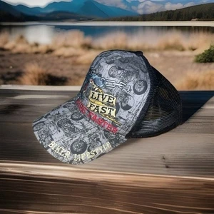 Biker Lifestyle Motorcycle Hat Trucker Cap Live Fast Ride Faster Wolf - Picture 1 of 16