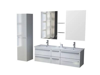 Jet-Line Badmöbel Bad 2-Personen Zürich weiß Spiegel Unterschrank Waschbecken - Bild 1 von 4