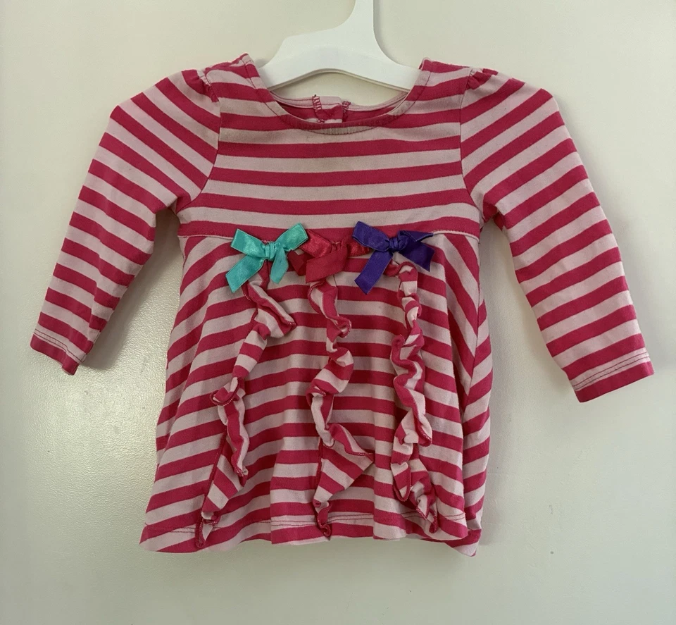 Blusa infantil sede bebê meninas listrada babado arco algodão manga longa rosa 12M - Imagem 1 de 4