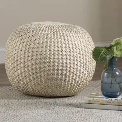 Hazel Gold Cableknit Organic Cotton Ottoman Pouf - Image 1 of 4