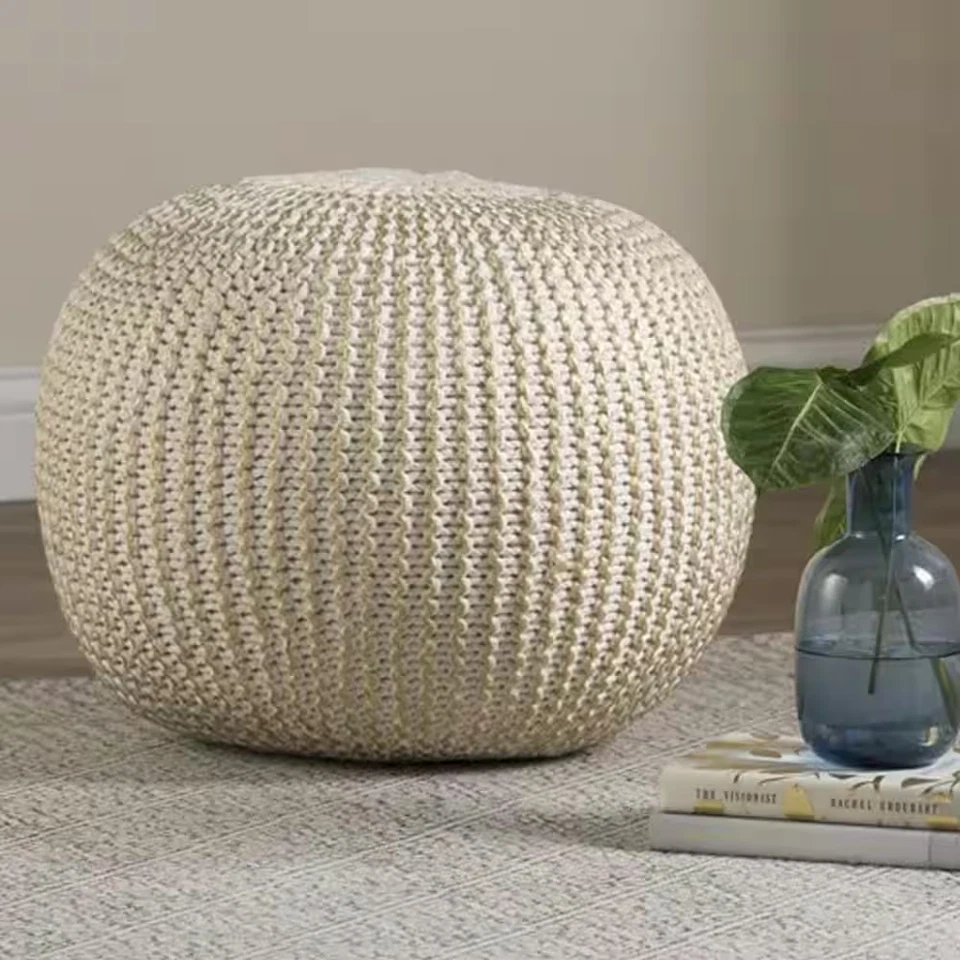 Hazel Gold Cableknit Organic Cotton Ottoman Pouf - Image 1 of 4