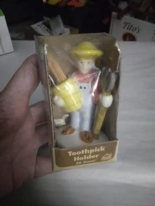Vintage Ceramic Farmer W/pitchfork Toothpick Holder Hoan Kitschy - Picture 1 of 7