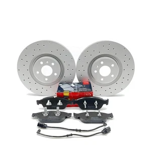 FOR AUDI A6 3.0 BiTDI C7 CROSS DRILLED FRONT BRAKE DISCS APEC PADS SENSOR 356mm - Picture 1 of 10