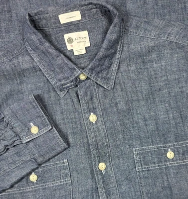 Camisa de trabalho J.CREW masculina M cambraia denim manga longa alça de queixo azul sob medida - Imagem 1 de 4