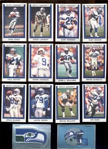 Juego de pegatinas Panini Seattle Seahawks 1989 Steve Largent Dave Krieg Curt Warner - Imagen 1 de 1