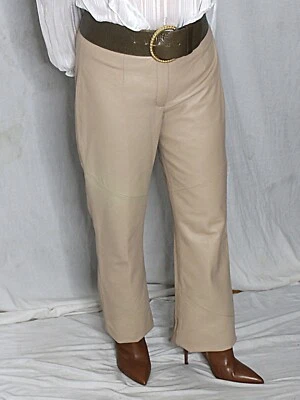 Pantalones de cuero para mujer Wilson marrón beige tostado suave piel de cordero 8 pelle vintage años 90 Foto 1 de 4