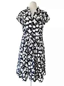 Vestido LEINA BROUGHTON Negro Blanco Verde Floral Cremallera Frontal Línea A TALLA 16 bolsillos - Imagen 1 de 6