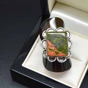 Anello in argento sterling 925 BOHEMIEN BOHO UNAKITE MISURA M regalo per lei - Foto 1 di 4