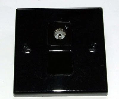 AERIAL & BLANK  PIANO BLACK SOCKET BOAT CARAVAN MOTORHOME VW CAMPER RV BOAT etc - Image 1 of 2