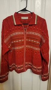 Vtg MARSH LANDING Sweater Cardigan Women's Red Sz Large Pre-owned  - Picture 1 of 12