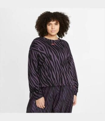 Nike Women's Sports Icon Clash Animal Print Crewneck Sweatshirt 2X Black DC6952 - Image 1 of 3