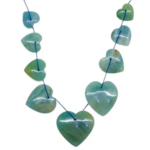 9 Pcs Natural Aquamarine 18-35mm Drilled Heart Shape Loose Cabochon Gemstones - Picture 1 of 8