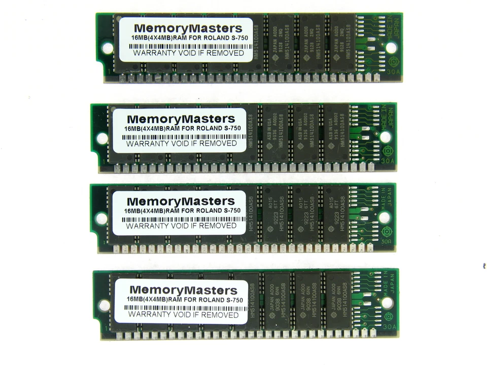 16MB 4x4MB 30-Pin SIMM 80ns FPM NON Parity 8 chip for Roland Sampler S-750 - Image 1 of 1