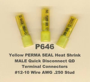 20 Yellow PERMA SEAL Heat Shrink MALE QD Terminal Connector 12-10 AWG .250 MOLEX - Picture 1 of 2