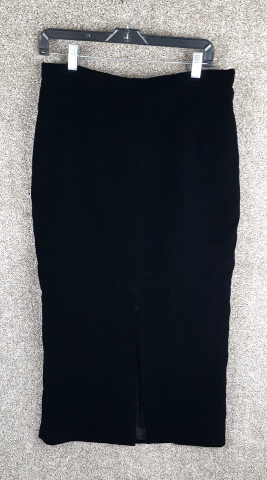 Preston & York Vtg Velvet Maxi Skirt Womens 14 Black Front Slit Classic Goth 90s — 第 1/4 张图片