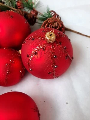 KAHEKU Christbaumkugel Set 10-teilig ARVIKA Zweige Rot matt Ø 10 - Bild 1 von 3