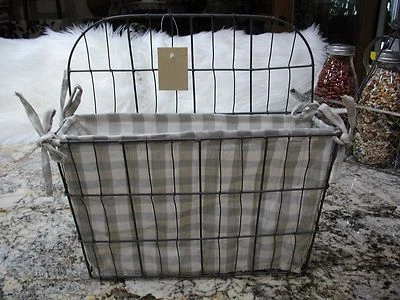 New Multi functional Wire Basket w/Taupe*Cream Checkered Gingham Removable Liner - Image 1 of 4