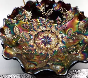 Fenton Carnival Amethyst Holly and Berry Bowl - Picture 1 of 4