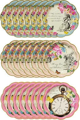 Pack de 24 platos de papel desechables temáticos de Alicia en el País de las Maravillas | Suministros para Mad Foto 1 de 4