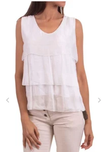 GIGI MODA BRENTA WHITE RUFFLE SILK TANK TOP, U NECK,  JERSEY LINING  O/S - Picture 1 of 1