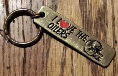 Vintage Houston Tennessee Oilers NFL Football Keychain I LOVE THE OILERS Brass - Image 1 of 4