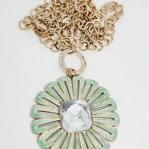 Chunky Enamel Flower Power Gold Tone Large Statement Daisy Rhinestone Necklace  - Picture 1 of 5