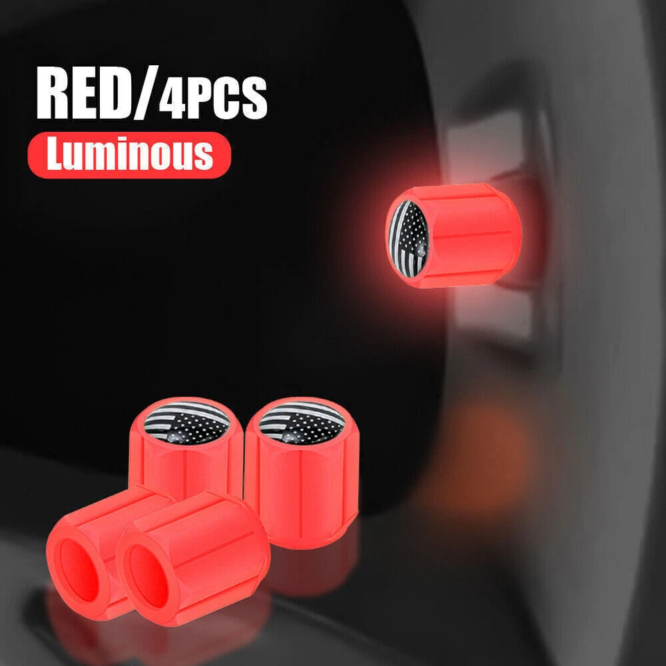 4x/Set Universal Luminous Red Caps Car Tire Valve Stem Caps Night Glowing Cover - Image 1 of 4