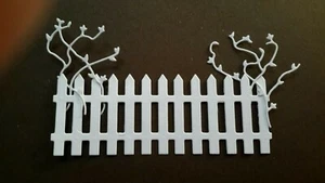 TATTERED LACE WHITE PICKET FENCE WITH VINES DIE CUTS X 6 SCENE TOPPERS - Picture 1 of 2