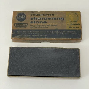 SEARS Pietra per affilare combinata artigianale 64401 scatola originale vintage 3/4x2x5 - Foto 1 di 11
