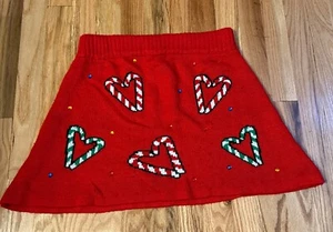 Roter Strickrock mit Zuckerstangen Gr. M Herzen Edelsteine Strick hässlicher Weihnachtspullover - Bild 1 von 5