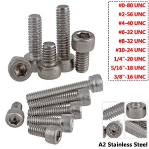 UNC 1/4""-3/8"" #0 - #10 Sechskant Inbusschlüsselkappe Kopf Schraube 304 Edelstahl - Bild 1 von 9