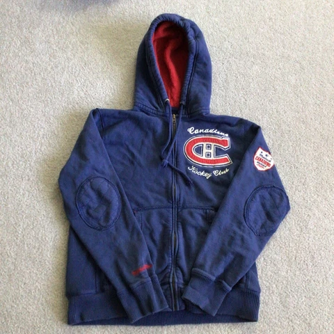 MONTREAL CANADIENS Blue MITCHELL & NESS VINTAGE HOCKEY Distressed Hoodie Mens M Cover