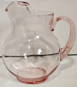 Pink Crown Corning Glass Round Pitcher w/Ice Lip & Handle 9" - Picture 1 of 10